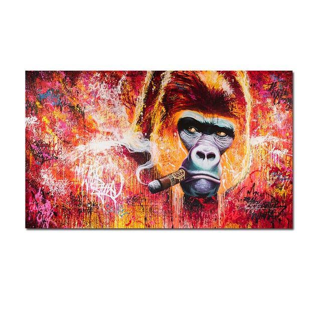 Smoking Monkey Canvas Wall Art