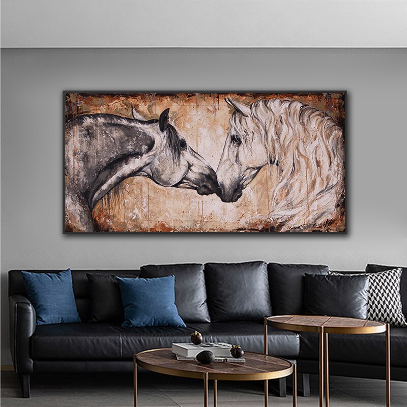 Retro Two Horses Canvas Wall Art