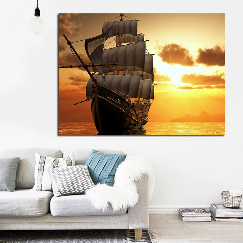 Sailing Ship Seascape Canvas Poster