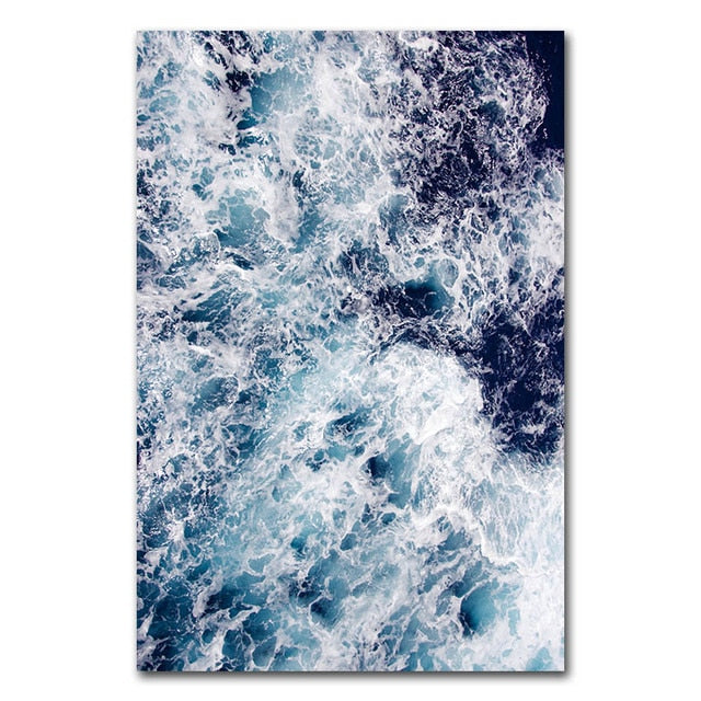 Modern Nordic Blue Waves Canvas Wall Art