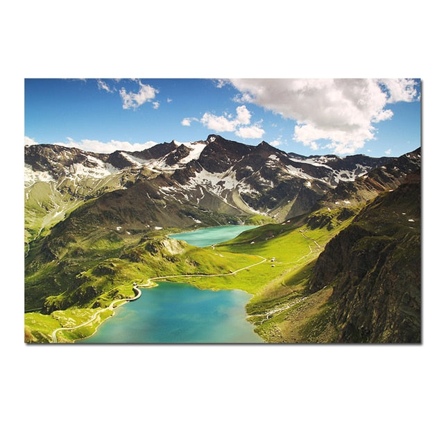 Natural Lake Mountain Landscape Canvas Art