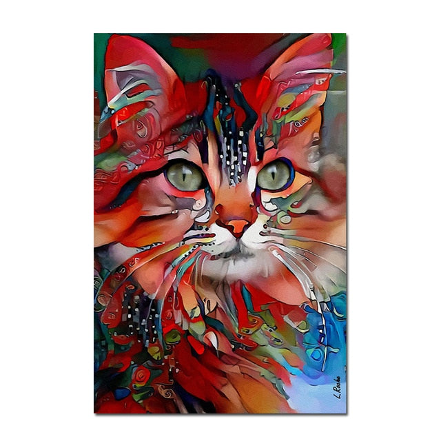 Colorful Cat Canvas Painting Wall Art