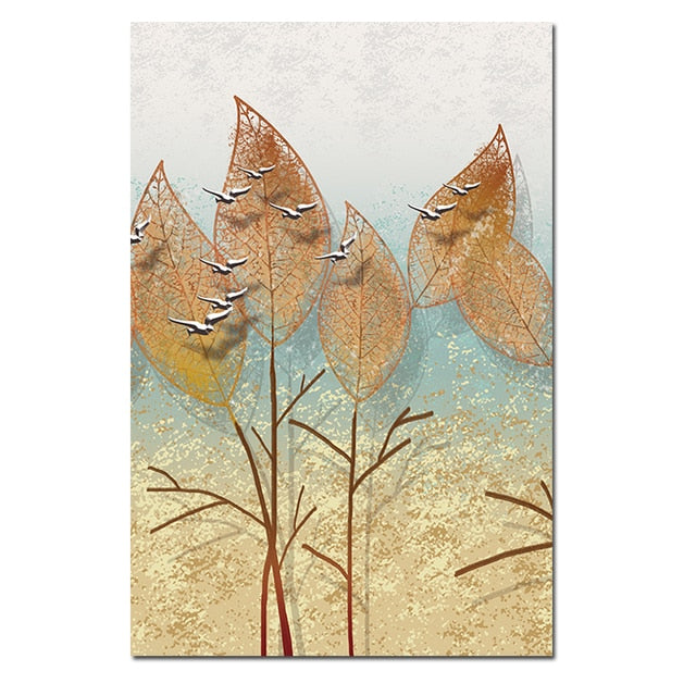Nordic Plant Golden Leaf Canvas Painting