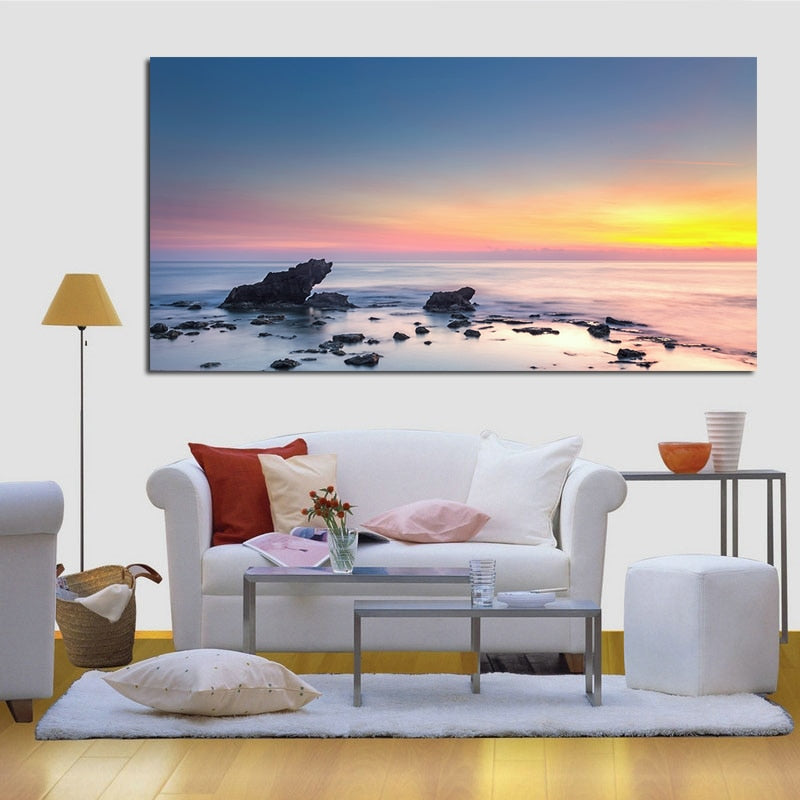 Modern Ocean Sunset Seascape Canvas Wall Art