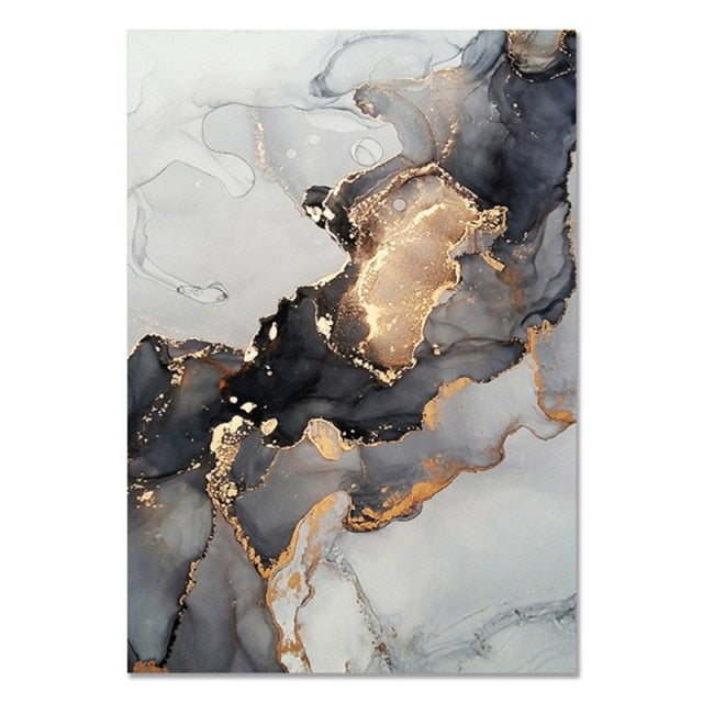 Nordic Gold Black Marble Texture Posters Wall Art