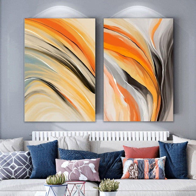Orange Grey Color Abstract Colorfull Wall Art