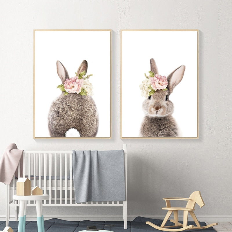 Lovely Rabbit with Flower Nordic Pictures Art