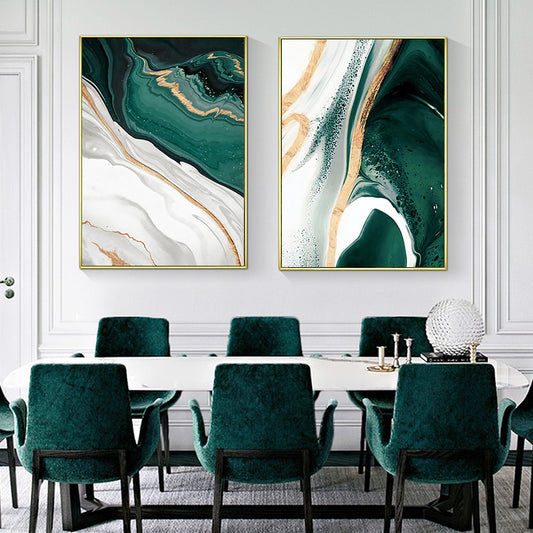 Green Golden Abstract Marble Posters and Prints Living Room Scandinavian Fine Art
