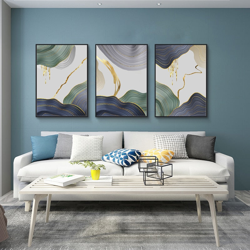 Nordic Green and Blue Abstract Wall Art