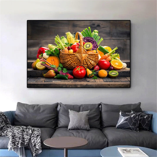 Modern Fruit and Basket Canvas Wall Art Poster for Kitchen Dining Room