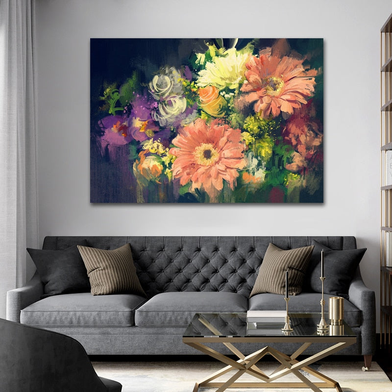 Colorful Flowers Oil Painting Canvas Wall Art