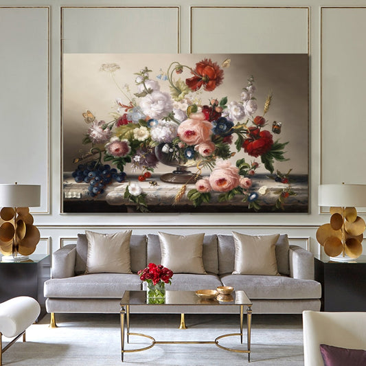 Classic Flowers Arrangement Still Life Canvas Wall Art Painting