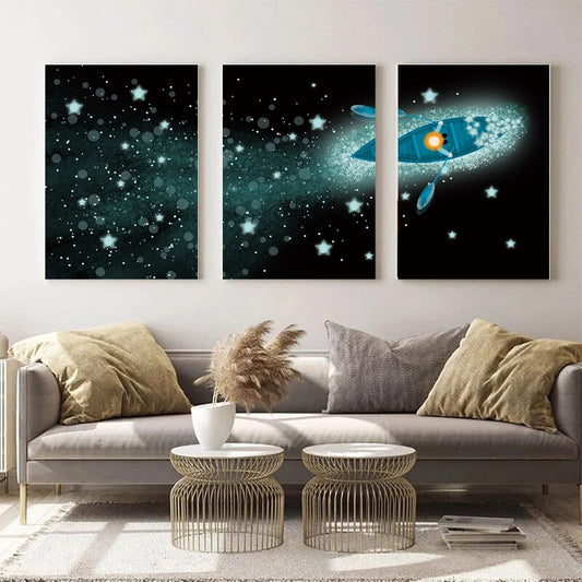 3 Pieces Starry Sky Home Decor HD Painting