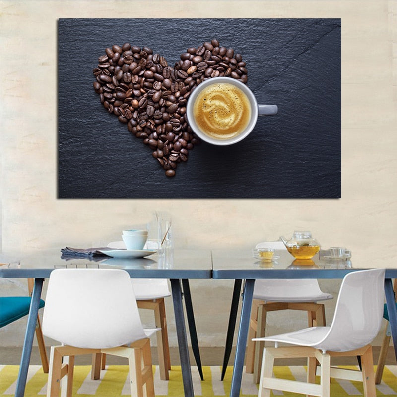 Coffee Heart Shape Kitchen Poster Art