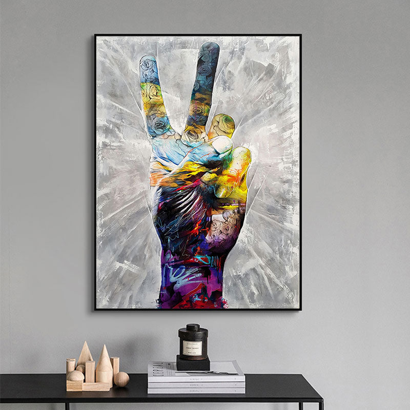 Abstract Canvas Victory Finger Painting Contemporary Graffiti Art