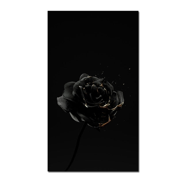 Abstract Black Gold Flower Skull Modern Canvas Wall Art Pictures