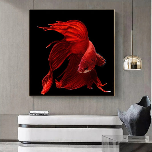 Red Metallic Beta Fish Canvas Wall Art Picture