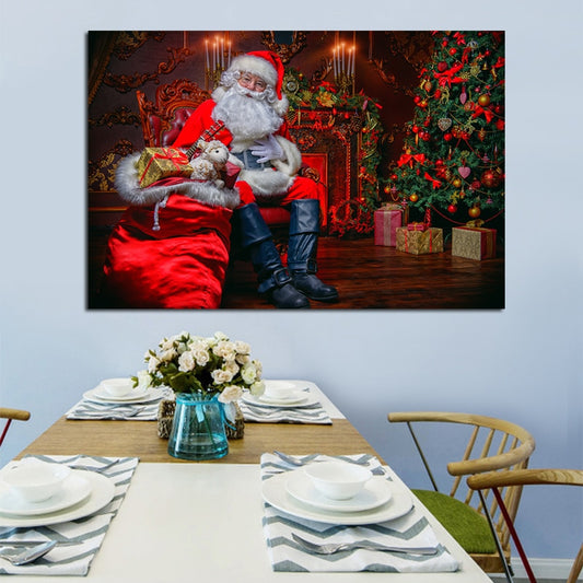 Santa Merry Christmas Tree & Gifts Backdrop Canvas Wall Art