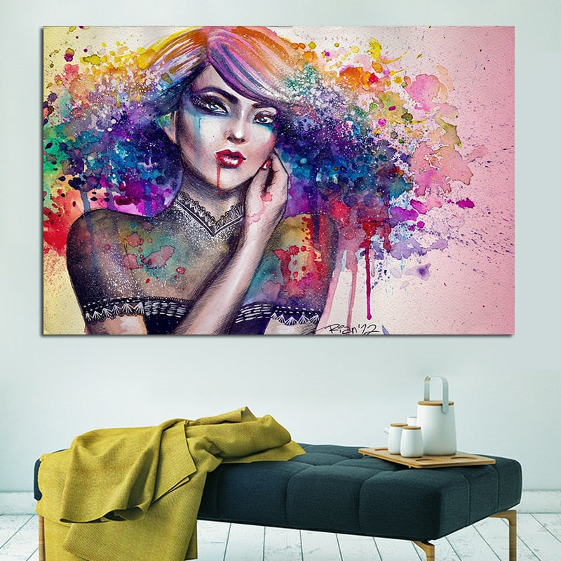 Abstract Girl Canvas Pigment Painting