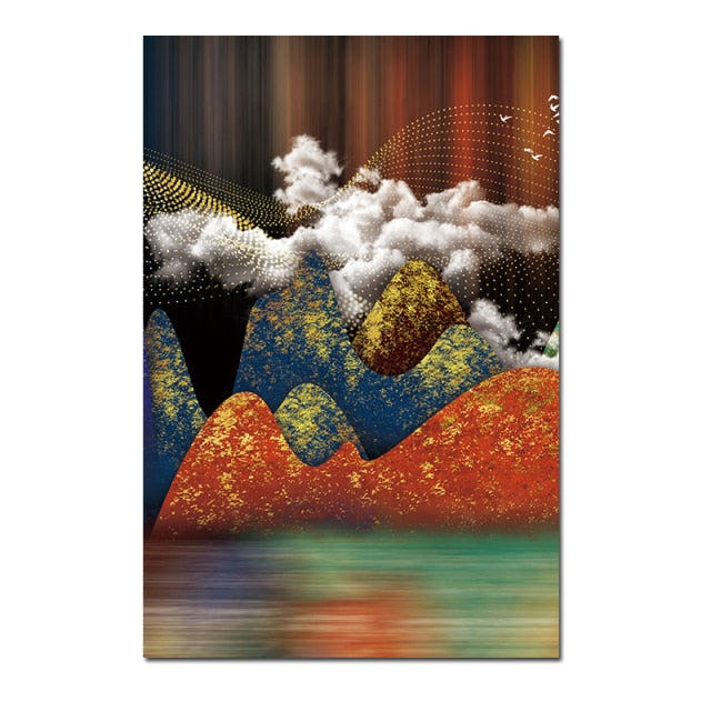 Colorful Mountain Forest Sunrise Landscape Abstract Wall Art