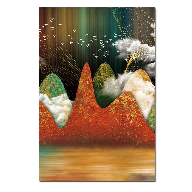 Colorful Mountain Forest Sunrise Landscape Abstract Wall Art