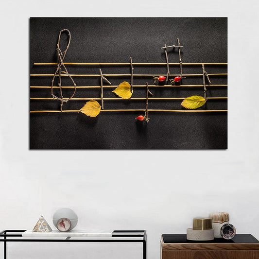 Abstract Canvas Painting Musical Notes And Leaves Wall Art