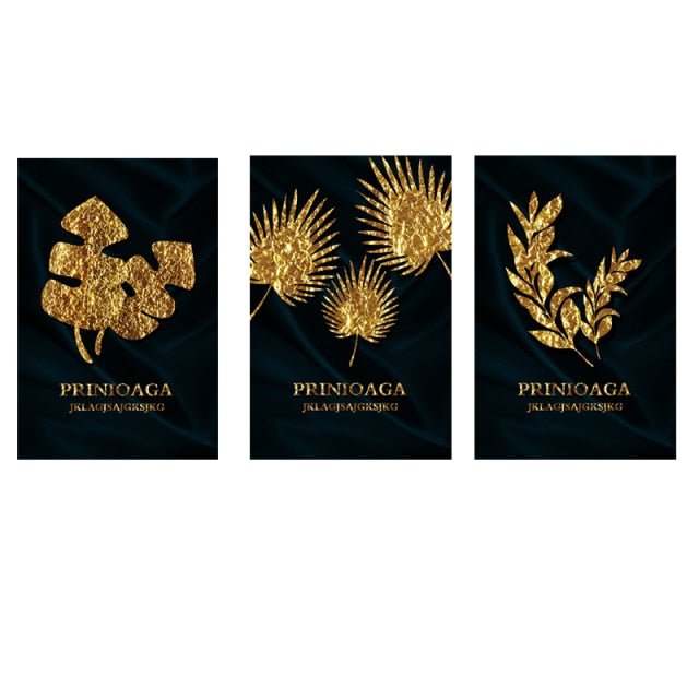 Abstract Leaf Painting Luxury Gold Plant Wall Art Posters