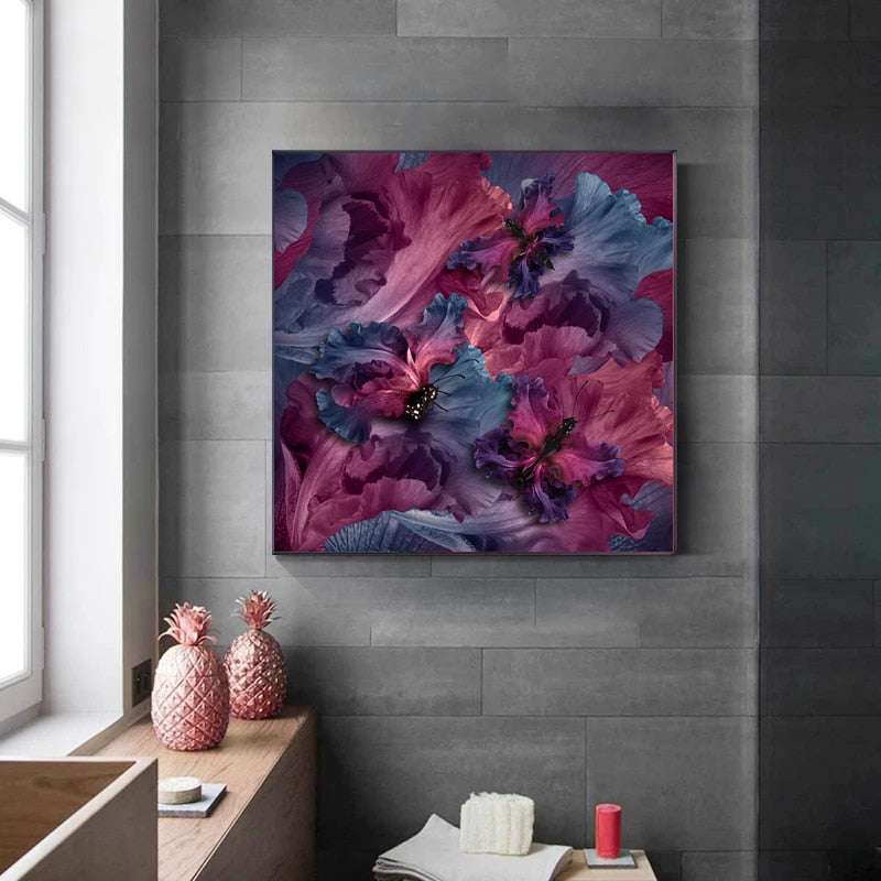 Flowers Butterfly Canvas Painting For Living Room