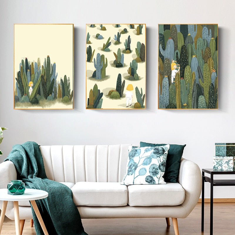 Cactus Green Succulent Wall Art Canvas Painting