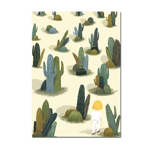 Cactus Green Succulent Wall Art Canvas Painting