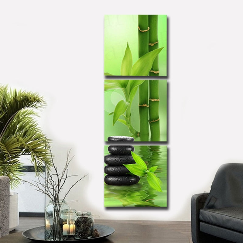 3 Panel Green Bamboo Wall Art Canvas painting Prints