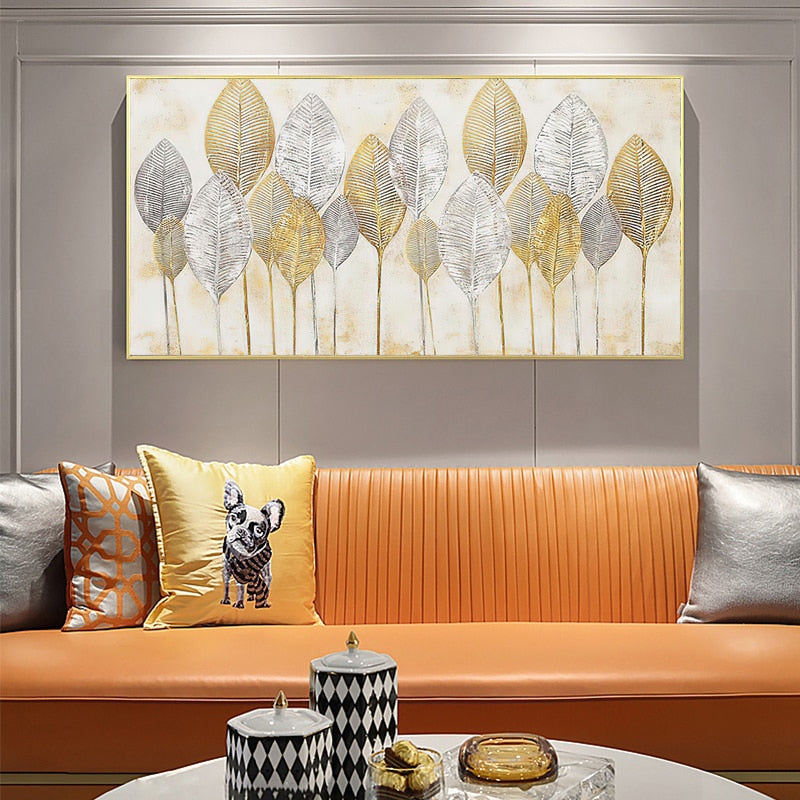 Nordic Gold Leaves Wall Art A Painting Print