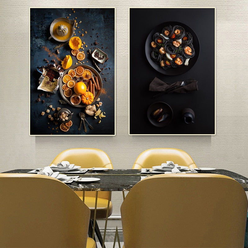 Black Yellow Food Kitchen Canvas Print Wall Picture