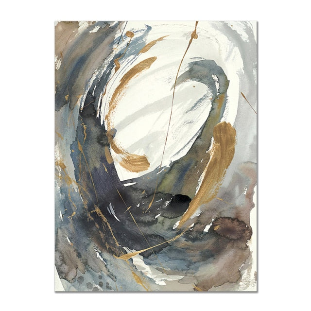 Abstract Blue Gold Canvas Wall Art