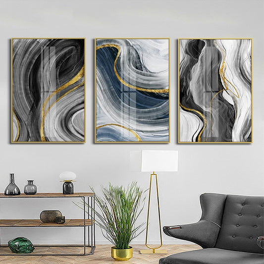 Grey Black Golden Marble Canvas Print