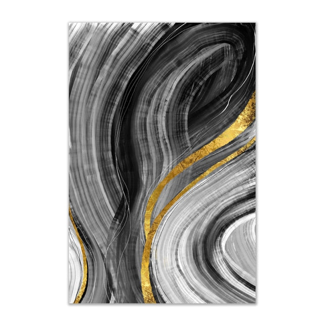 Grey Black Golden Marble Canvas Print