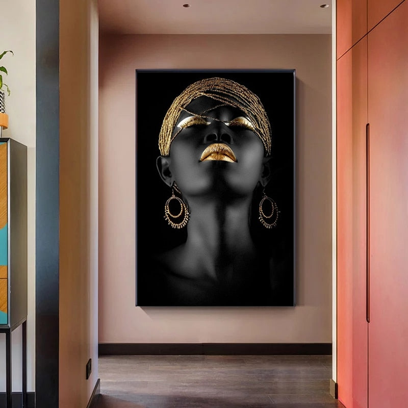 Black and Gold Woman Canvas Wall Art