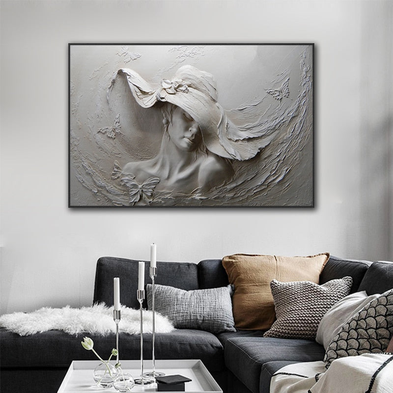 Girl in White with Hat Sculpture Canvas Print