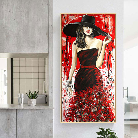 Modern Fashionable Girl in Red Canvas Wall Art