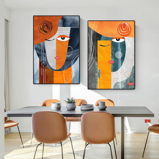 Modern Abstract Geometric Faces Canvas Wall Art