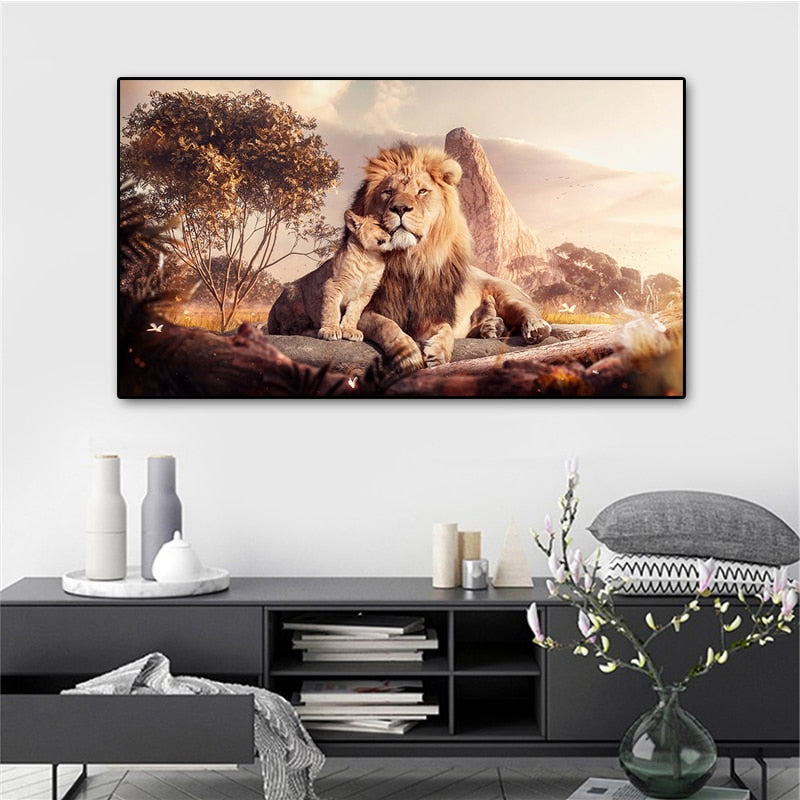 Famous Lion and Cub Canvas Wall Art