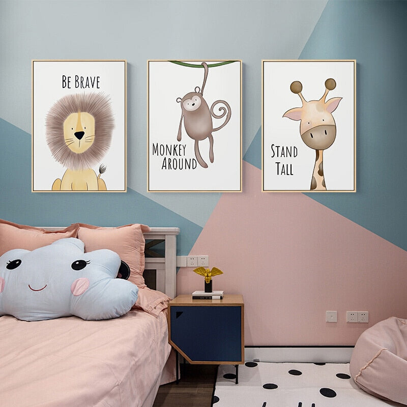 Cartoon Animals with Quotes Wall Art for Nursery