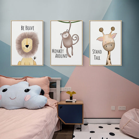 Cartoon Animals with Quotes Wall Art for Nursery