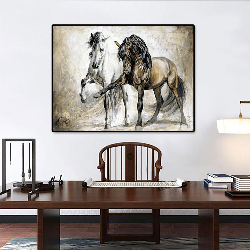 Retro White & Brown Horses Canvas Print