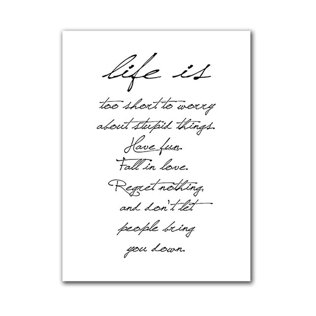 LIFE IS TOO SHORT Motivational Quote Canvas Print