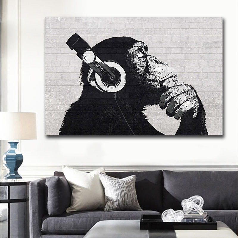 Deep in Music Chimpanzee Canvas Wall Picture