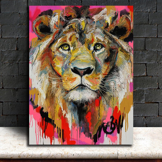 Lion Oil Paint Canvas Wall Art