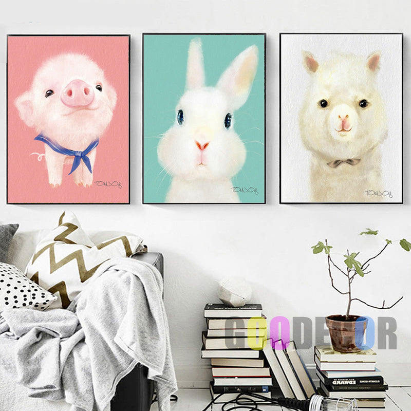 Pig Rabbit Nordic Poster Canvas Print